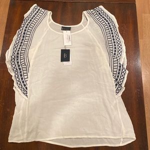 NWT-White and Navy Blue Embroidered Blouse -